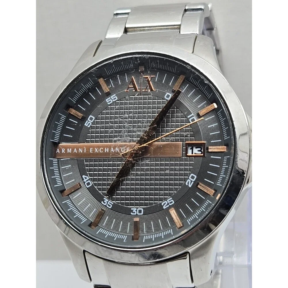 Armani Exchange AX2102 Mens 47mm Gray Dial Rose Gold Stainless Watch New Battery